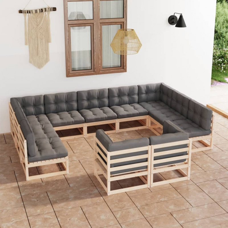 11-tlg. Garten-Lounge-Set Andrico mit Kissen Kiefer Massivholz