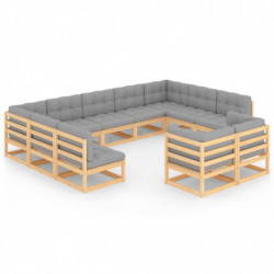 11-tlg. Garten-Lounge-Set Andrico mit Kissen Kiefer Massivholz