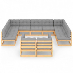 11-tlg. Garten-Lounge-Set Andrico mit Kissen Kiefer Massivholz