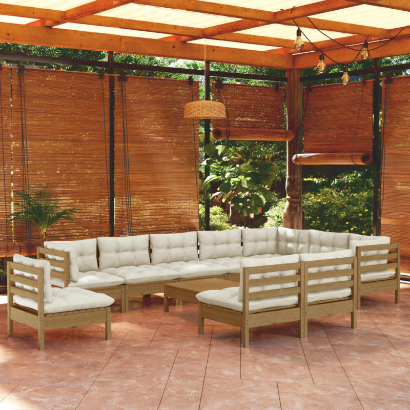 11-tlg. Garten-Lounge-Set mit Kissen Honigbraun Kiefernholz