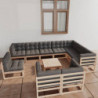 11-tlg. Garten-Lounge-Set mit Kissen Kiefer Massivholz