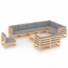 11-tlg. Garten-Lounge-Set mit Kissen Kiefer Massivholz