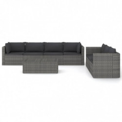 8-tlg. Garten-Lounge-Set mit Kissen Poly Rattan Grau