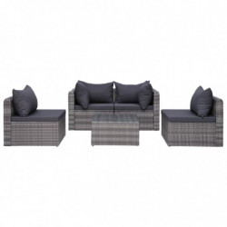 8-tlg. Garten-Lounge-Set mit Kissen Poly Rattan Grau