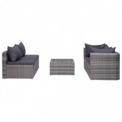 8-tlg. Garten-Lounge-Set mit Kissen Poly Rattan Grau