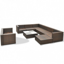 10-tlg. Garten-Lounge-Set Aimée mit Auflagen Poly Rattan Braun