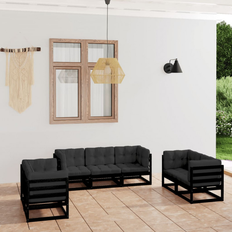 7-tlg. Garten-Lounge-Set mit Kissen Massivholz Kiefer