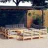 13-tlg. Garten-Lounge-Set mit Grauen Kissen Kiefernholz