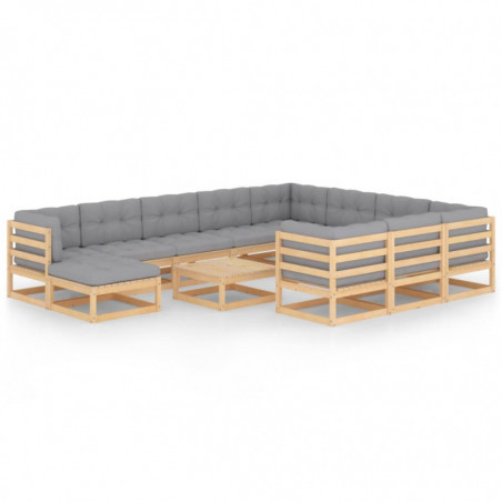 12-tlg. Garten-Lounge-Set mit Kissen Kiefer Massivholz