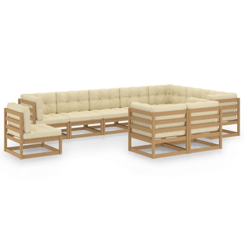 10-tlg. Garten-Lounge-Set Kissen Honigbraun Kiefer Massivholz