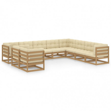 10-tlg. Garten-Lounge-Set Kissen Honigbraun Kiefer Massivholz