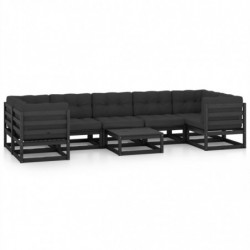 8-tlg. Garten-Lounge-Set mit Kissen Schwarz Kiefer Massivholz