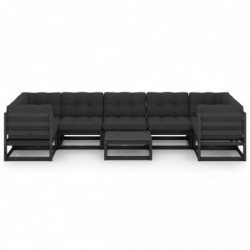 8-tlg. Garten-Lounge-Set mit Kissen Schwarz Kiefer Massivholz