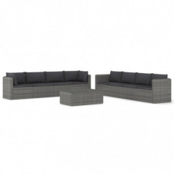 9-tlg. Garten-Lounge-Set mit Kissen Poly Rattan Grau