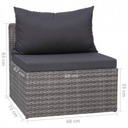 9-tlg. Garten-Lounge-Set mit Kissen Poly Rattan Grau