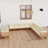 11-tlg. Garten-Lounge-Set Kissen Honigbraun Kiefer Massivholz