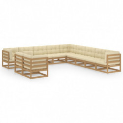 11-tlg. Garten-Lounge-Set Kissen Honigbraun Kiefer Massivholz