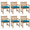 Gartenstühle 6 Stk. mit Hellblauen Kissen Massivholz Teak