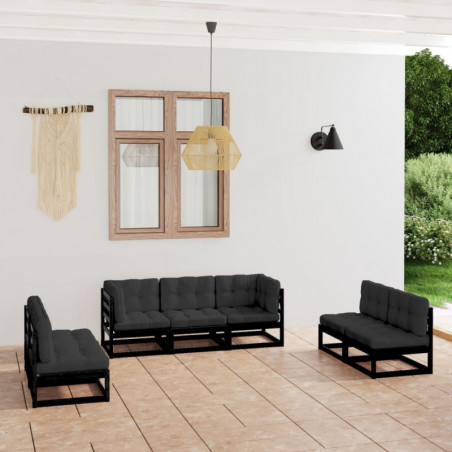 7-tlg. Garten-Lounge-Set mit Kissen Massivholz Kiefer