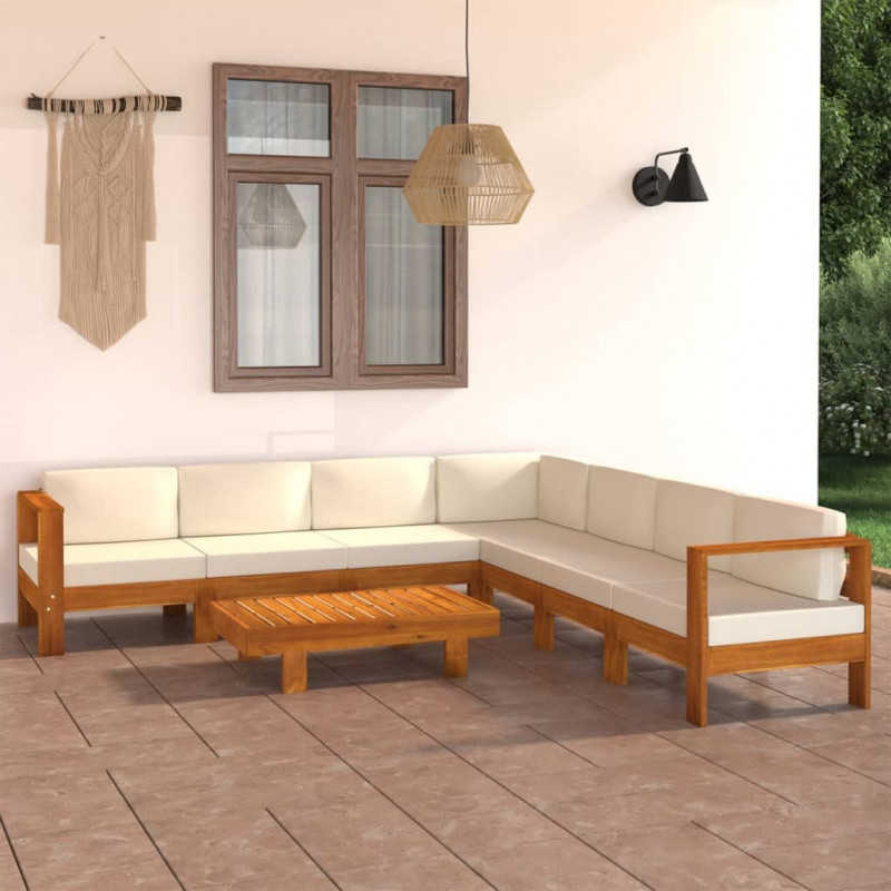8-tlg. Garten-Lounge-Set mit Creme Auflagen Massivholz Akazie