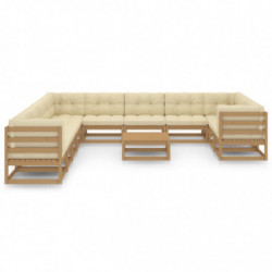 12-tlg. Garten-Lounge-Set Kissen Honigbraun Kiefer Massivholz