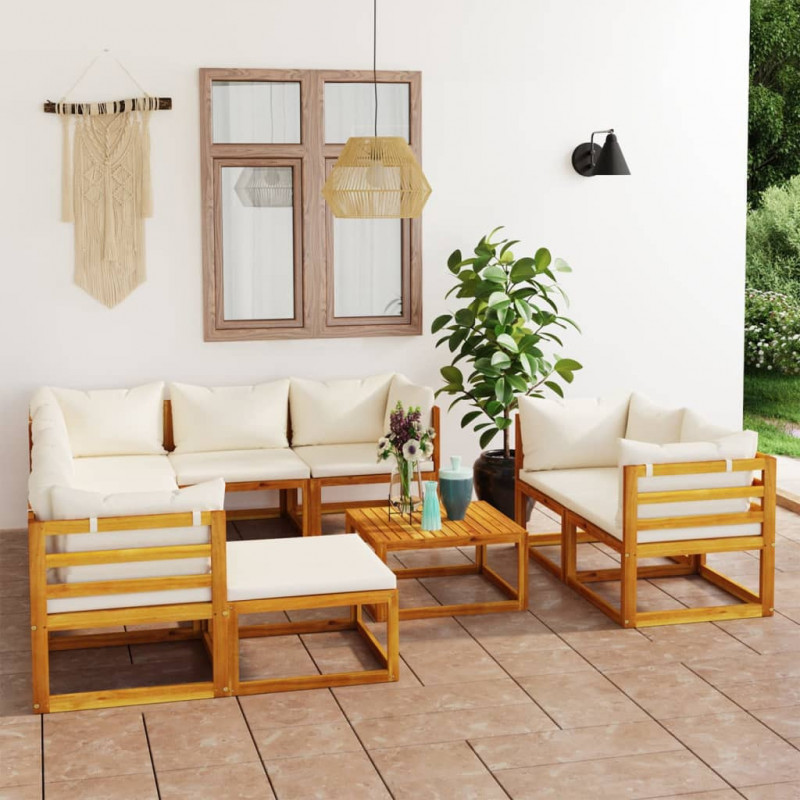 10-tlg. Garten-Lounge-Set mit Auflagen Creme Massivholz Akazie