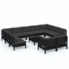 12-tlg. Garten-Lounge-Set mit Kissen Schwarz Massivholz Kiefer