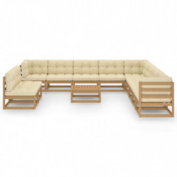 12-tlg. Garten-Lounge-Set Kissen Honigbraun Kiefer Massivholz