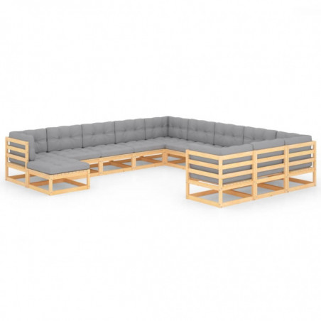 12-tlg. Garten-Lounge-Set mit Kissen Kiefer Massivholz