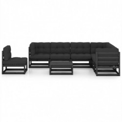 8-tlg. Garten-Lounge-Set mit Kissen Schwarz Kiefer Massivholz