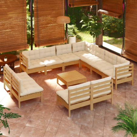 12-tlg. Garten-Lounge-Set mit Kissen Honigbraun Kiefernholz