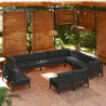 12-tlg. Garten-Lounge-Set mit Kissen Schwarz Massivholz Kiefer