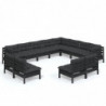 12-tlg. Garten-Lounge-Set mit Kissen Schwarz Massivholz Kiefer