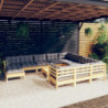 12-tlg. Garten-Lounge-Set mit Grauen Kissen Kiefernholz