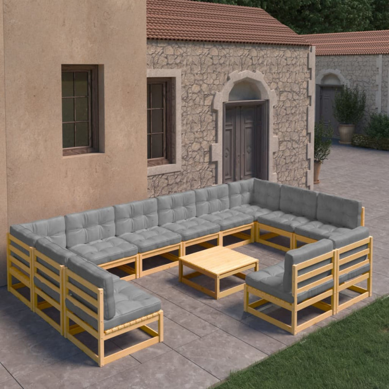 13-tlg. Garten-Lounge-Set mit Kissen Kiefer Massivholz