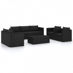 9-tlg. Garten-Lounge-Set mit Kissen Poly Rattan Schwarz