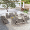 16-tlg. Garten-Lounge-Set mit Auflagen Poly Rattan Grau