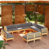 13-tlg. Garten-Lounge-Set mit Grauen Kissen Massivholz Kiefer