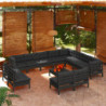 13-tlg. Garten-Lounge-Set mit Kissen Schwarz Massivholz Kiefer