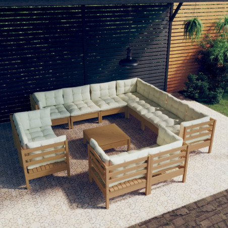 12-tlg. Garten-Lounge-Set mit Kissen Honigbraun Kiefernholz