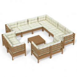 12-tlg. Garten-Lounge-Set mit Kissen Honigbraun Kiefernholz