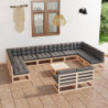 13-tlg. Garten-Lounge-Set mit Kissen Kiefer Massivholz