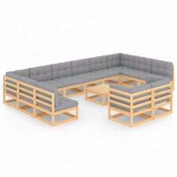 13-tlg. Garten-Lounge-Set mit Kissen Kiefer Massivholz