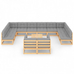 13-tlg. Garten-Lounge-Set mit Kissen Kiefer Massivholz