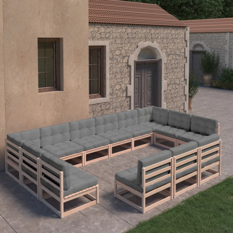 13-tlg. Garten-Lounge-Set mit Kissen Kiefer Massivholz