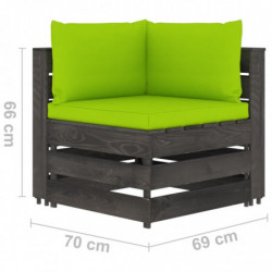 9-tlg. Garten-Lounge-Set mit Kissen Grau Imprägniertes Holz