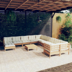 12-tlg. Garten-Lounge-Set mit Kissen Honigbraun Kiefernholz