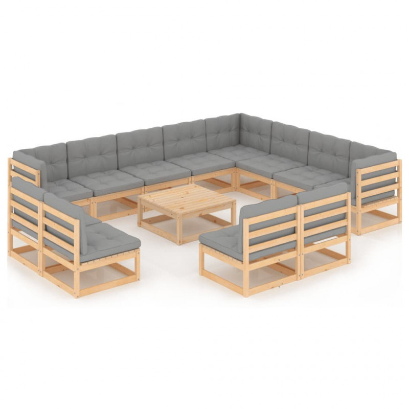 13-tlg. Garten-Lounge-Set mit Kissen Kiefer Massivholz