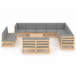 13-tlg. Garten-Lounge-Set mit Kissen Kiefer Massivholz