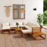 12-tlg. Garten-Lounge-Set mit Auflagen Creme Massivholz Akazie